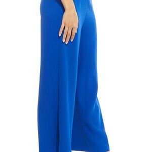 Elegant Blue Cropped Wide Leg Women's Pull On Pants
